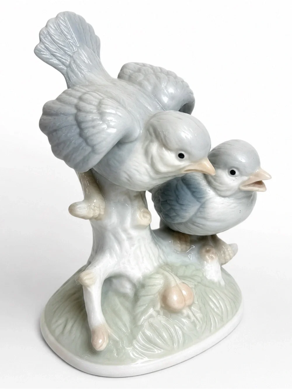 Vintage Bluebird Porcelain Figurine Two Birds on Tree Stump Unmarked